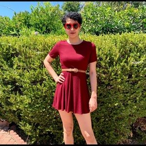 Burgundy Sleeved Skater dress🌹